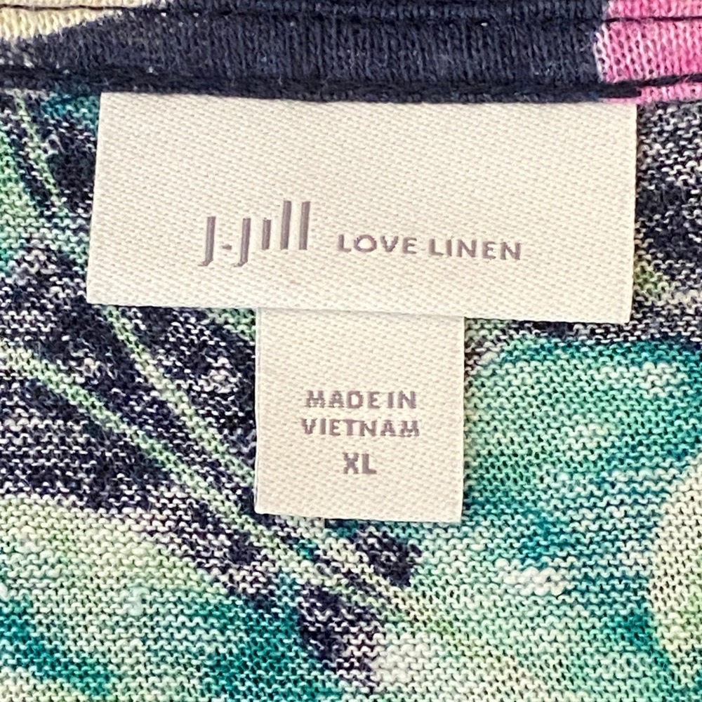J Jill Love Linen Womens Floral Tie Front Linen Top XL Blue Pink Tropical Resort - Picture 9 of 12